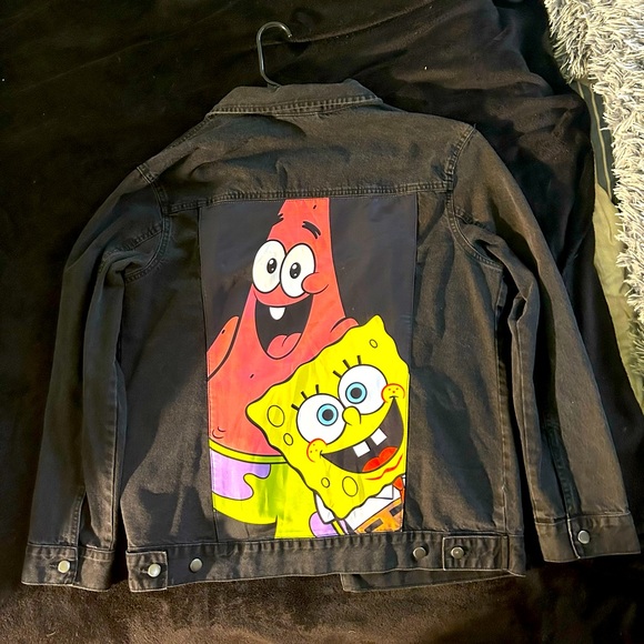 SpongeBob and Patrick Black Denim Trucker Jacket - Picture 1 of 2